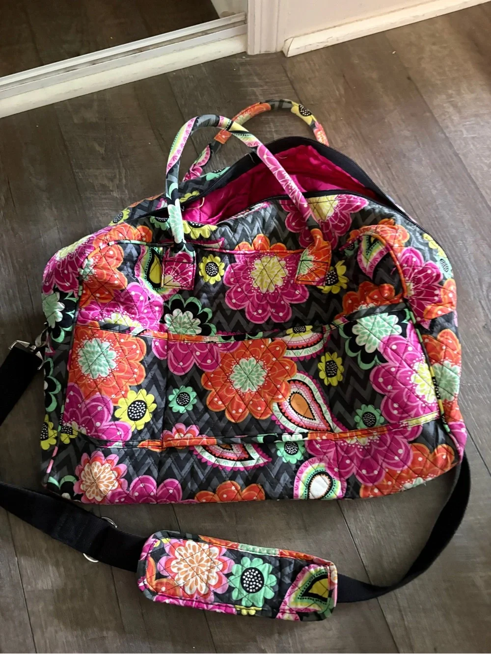 Vera Bradley Quilted Floral Tote in Pink, Orange, Yellow & Green